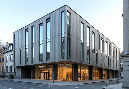 Modern building exterior of Swiss Media Academy in Zurich